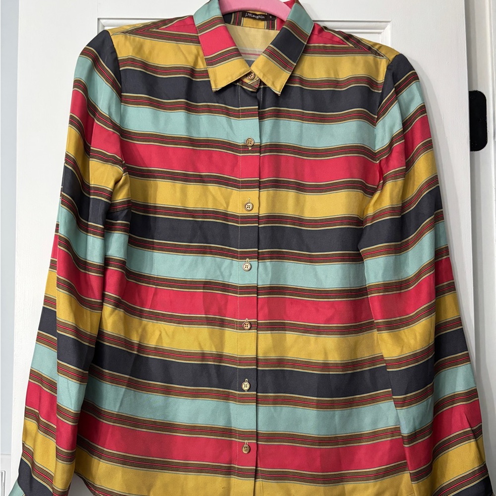 J. McLaughlin 100% Silk Striped Button-Up Blouse - Size 6 - Picture 2 of 5